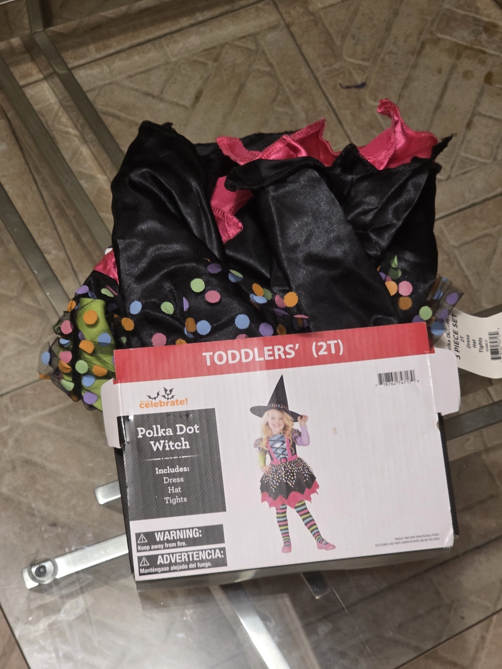Toddlers' Polka Dot Witch Costume - Black with Multicolor Dots (2T)